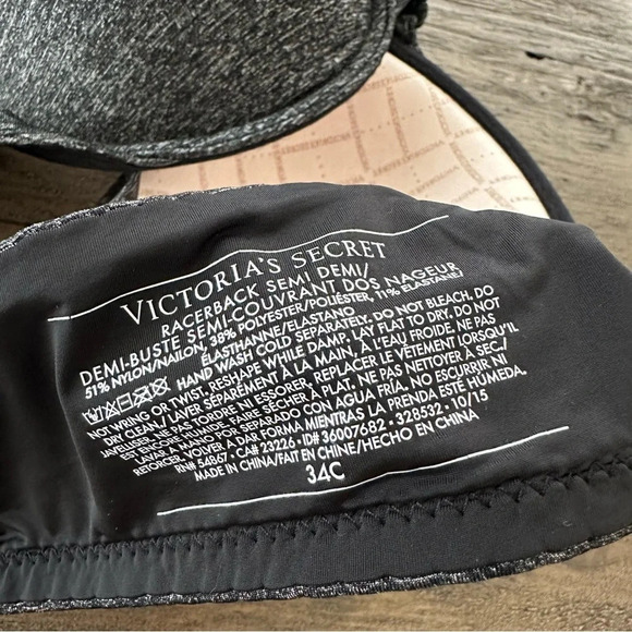 Victorias Secret 34C Racerback Semi Demi Front Close Bra Underwire Heather Black - Picture 4 of 4